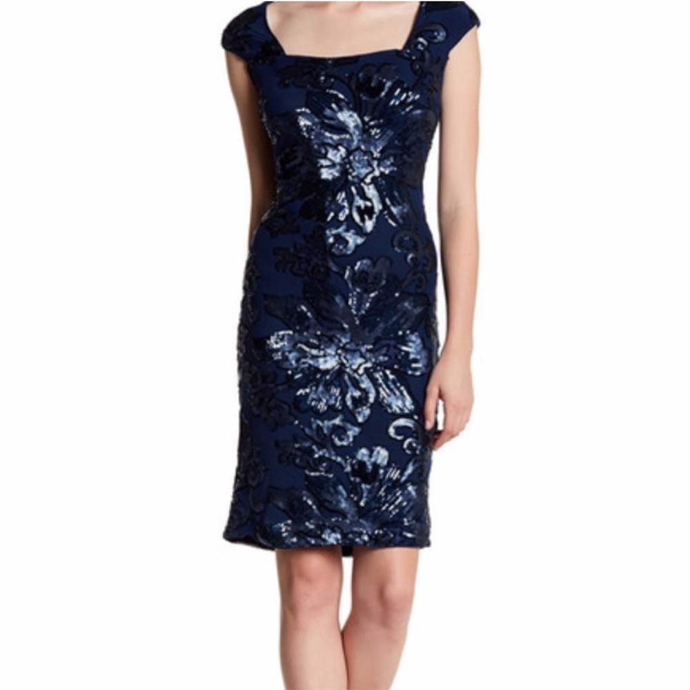Marina Sequin Square Neck Blue Dress 6